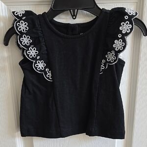 Janie and Jack Black and White Embroidered Tank Top